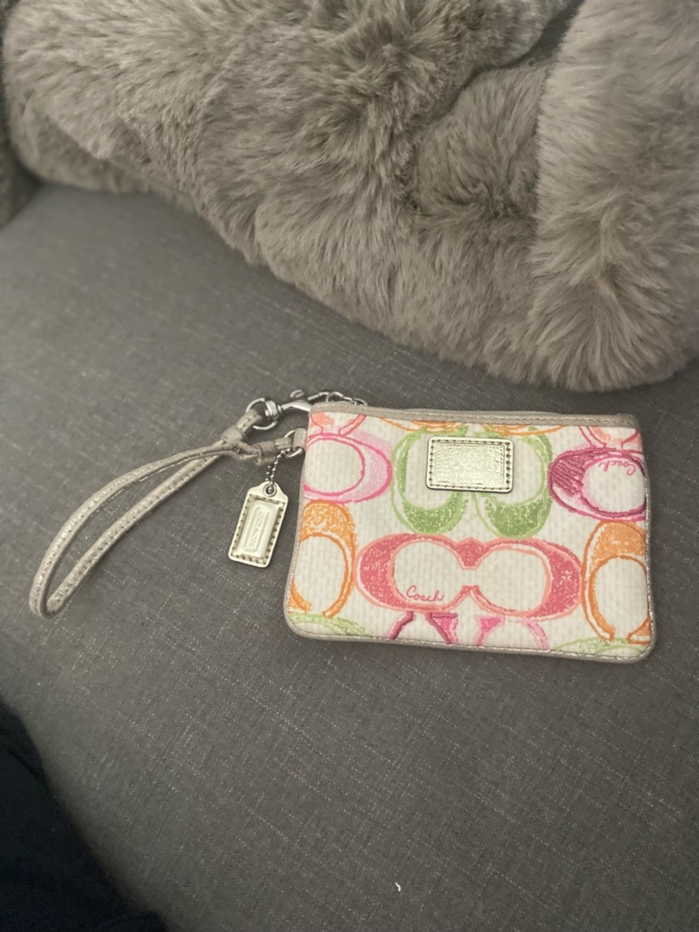 Coach Poppy Multicolor Signature C Print Wristlet - White, Pink, Orange, Green